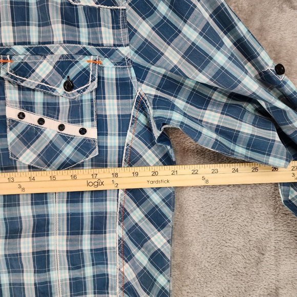 Austin Season Shirt Mens Large Plaid Distressed Embroidered Western Cowboy Top - Picture 4 of 12